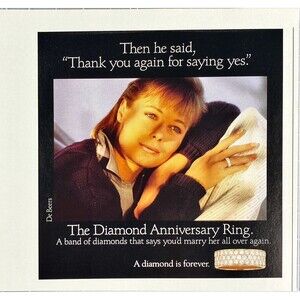 DeBeers Diamond Anniversary Ring "Thank you for saying Yes" Vtg Print Ad 1986